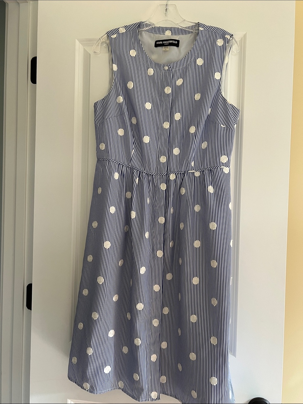 Karl Lagerfeld Blue and White Striped Polka Dot Sleeveless Dress